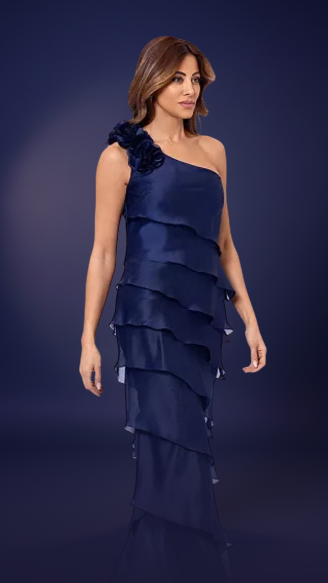 midnight ruffle one shoulder gown midnight ruffle one shoulder gown