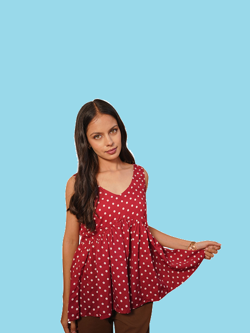 red flared sleeveless top red flared sleeveless top