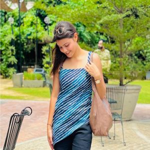 asymmetrical striped sleeveless top