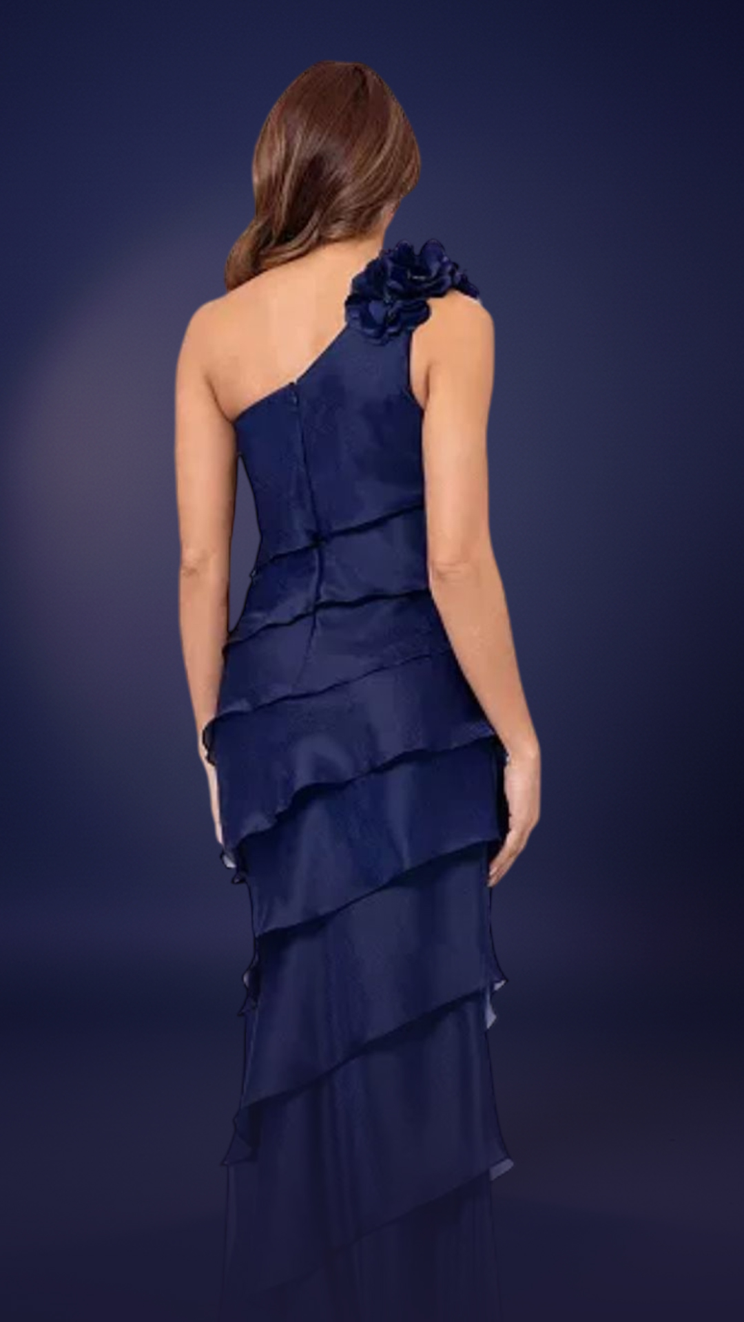 midnight ruffle one shoulder gown midnight ruffle one shoulder gown