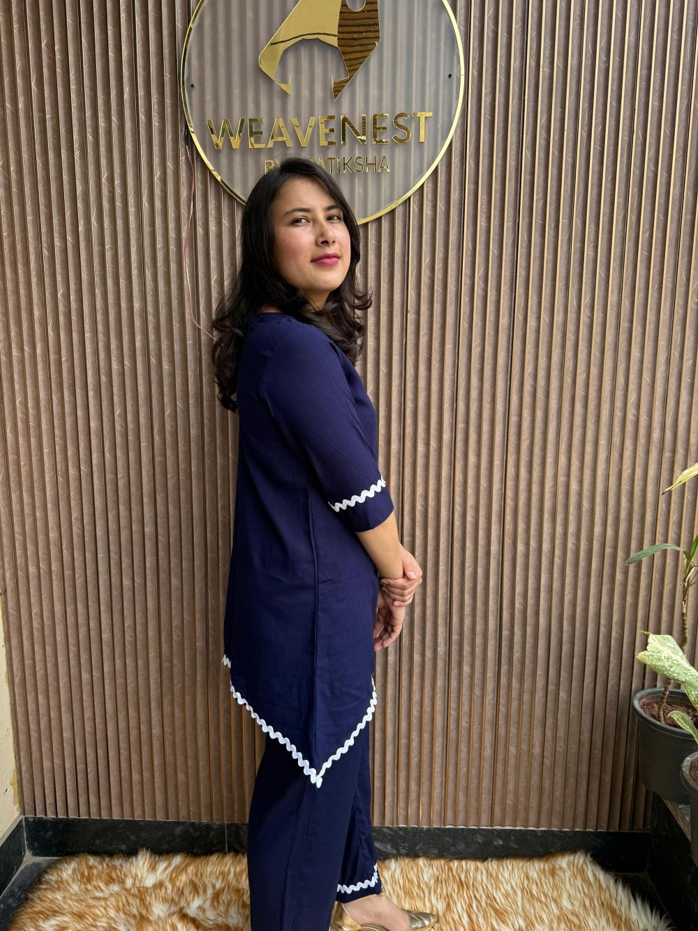 women's navy blue co ord set with white lace trim women's navy blue co ord set with white lace trim