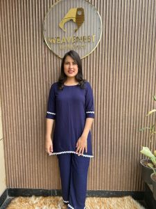 women's navy blue co ord set with white lace trim