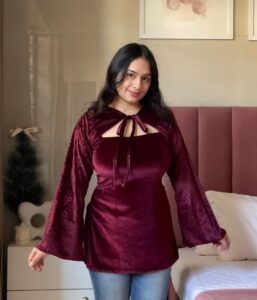wine velvet bolero shrug kurti